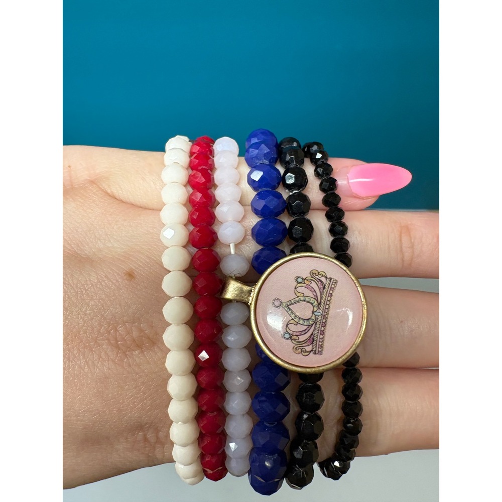 Beaded Stretch‎ Bracelet Set 6pc My Father Is A King Crown Charm Multicolor